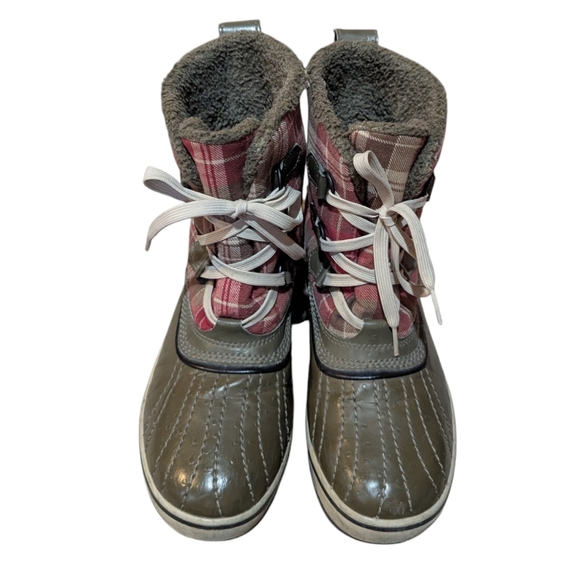 Sorel Green Red Plaid Tivoli Waterproof Sherpa Lined Boots Size 9 - Picture 3 of 9
